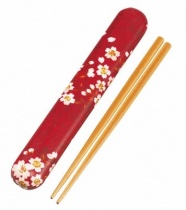 HAKOYA Tatsumiya Cloth-Covered Kaga Koban Chopsticks Red Sakura Usagi