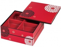 HAKOYA Tatsumiya Hakoben Bento Box Hyakka Blooms Nidan - Red XL Picknick Size