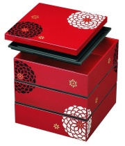 HAKOYA Tatsumiya Hakoben Bento Box Hyakka Blooms Sandan - Red XL Picknick Size